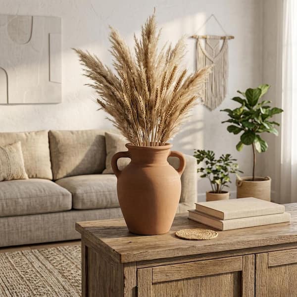9 in. Brown Ceramic With Handles Decorative Vase