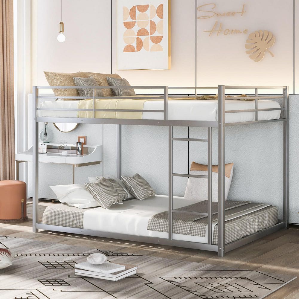 Harper & Bright Designs Silver Full Over Full Metal Low Bunk Bed with ...