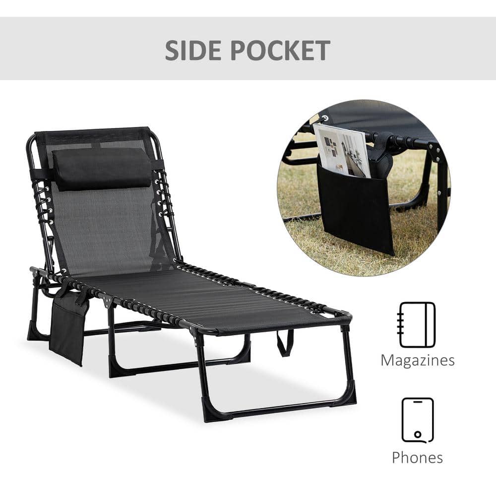 Black Steel Armless Chaise Lounge with Cushions