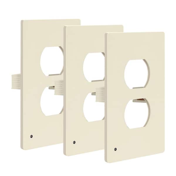 TOPGREENER 1-Gang Light Almond Duplex Outlet Plastic Screwless Midsize Wall Plate with Nightlight (3-Pack)