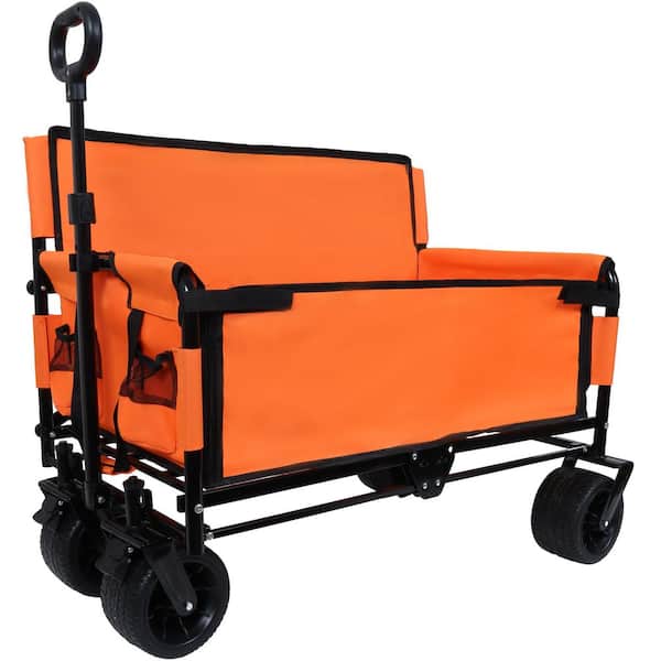 Tenleaf 6.4 cu. ft. 3-in-1 Convertible Steel Garden Cart Powered Wheelbarrow with Removable Ripstop Oxford Fabric Bin Orange