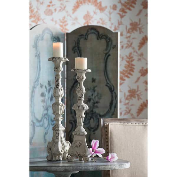 A & B Home 24.5 in. Magnesia Distressed White Candle Holder