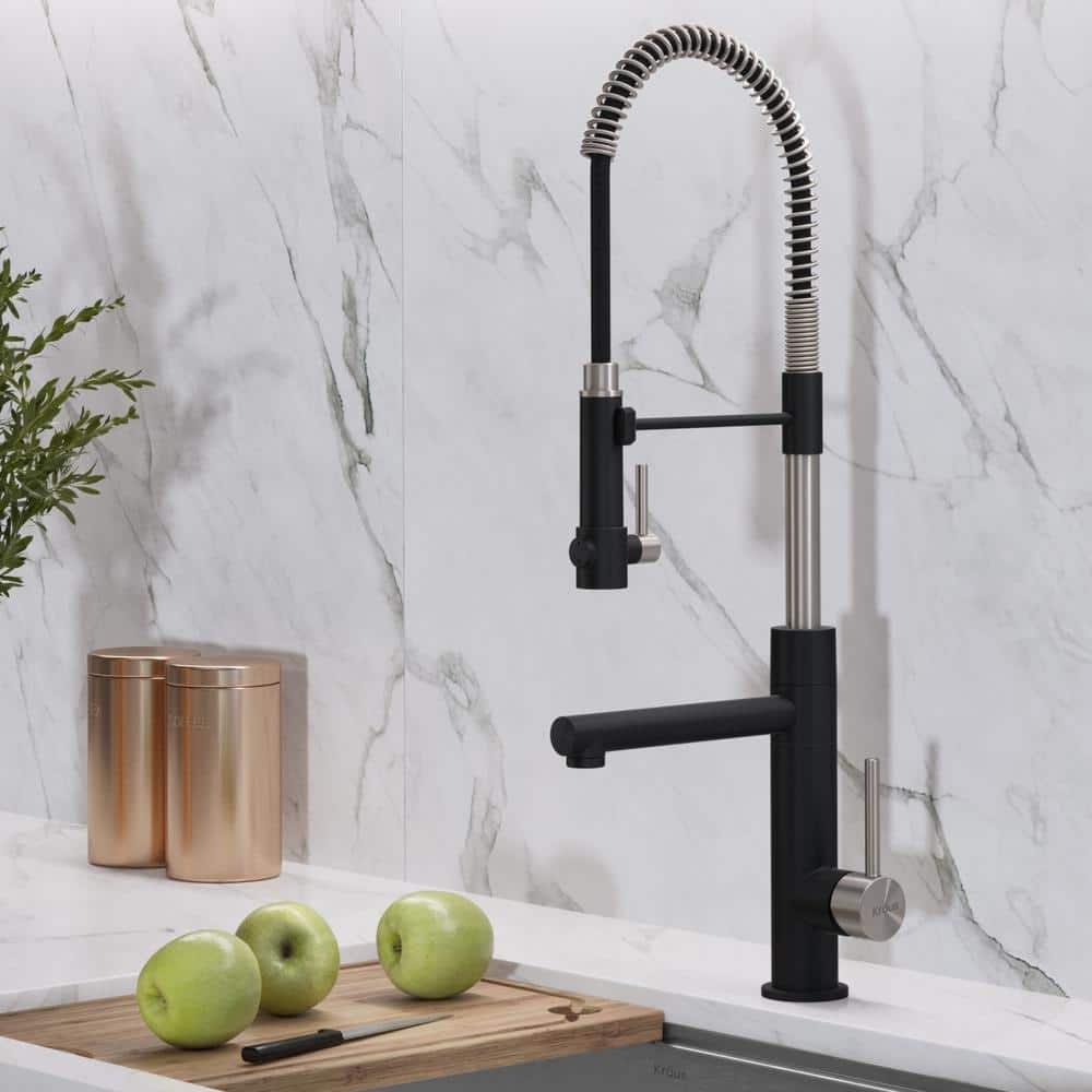 Stainless Steel and Matte Black Pull-Down Kitchen Faucet