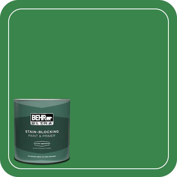 BEHR ULTRA 1 qt. #450B-7 Green Grass Extra Durable Semi-Gloss Enamel Interior Paint & Primer