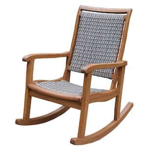 Grey Wicker and Eucalyptus Outdoor Rocking Chair