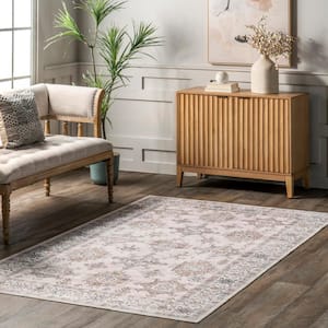Finley Machine Washable Vintage Distressed Ivory 5 ft. x 8 ft. Area Rug