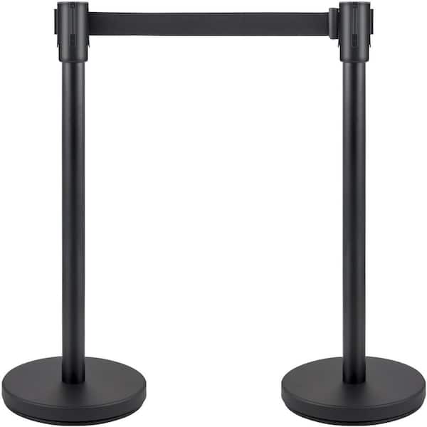 Crowd Control Stanchion Set of 4-Piece Stanchion Set Stanchion Set with 6.6 ft. /2 m Black Retractable Belt Black