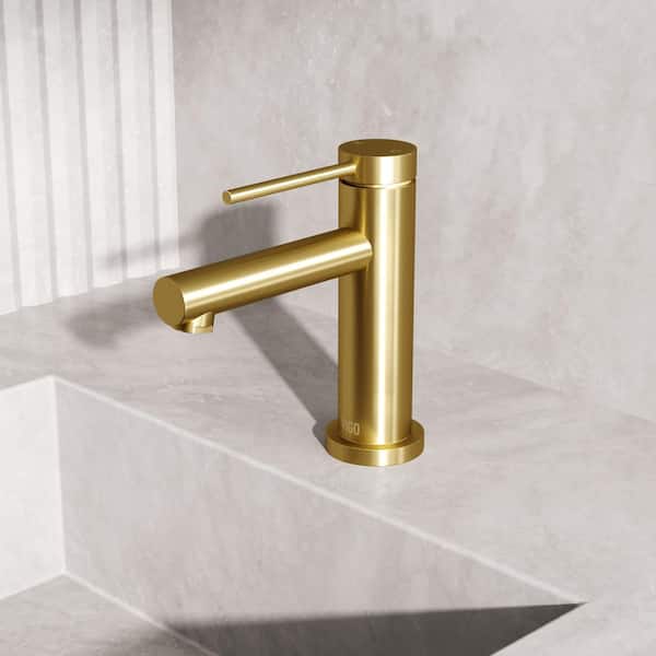 VIGO Jewel 6 in. Single-Hole Single Handle Bathroom Faucet in Matte Brushed Gold VG01055MG - The ...