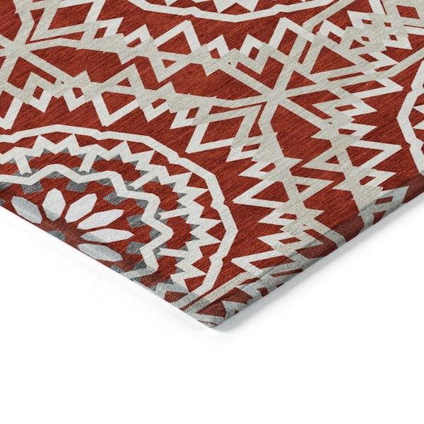 Red, Beige, Ivory 5 ft. x 8 ft. Woven Floral, Medallion Polyester Rectangle Indoor/Outdoor Area Rug