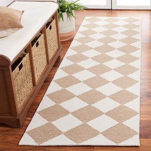 Martha Stewart Natural/Beige 2 ft. x 8 ft. Diamond Striped Runner Rug