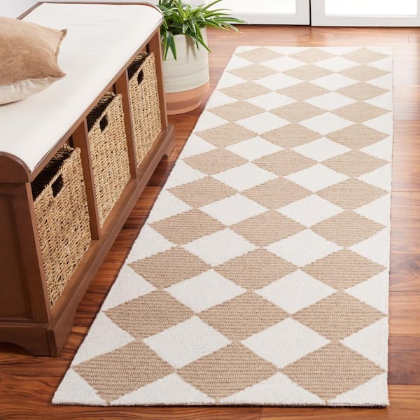 Martha Stewart Natural/Beige 2 ft. x 8 ft. Diamond Striped Runner Rug