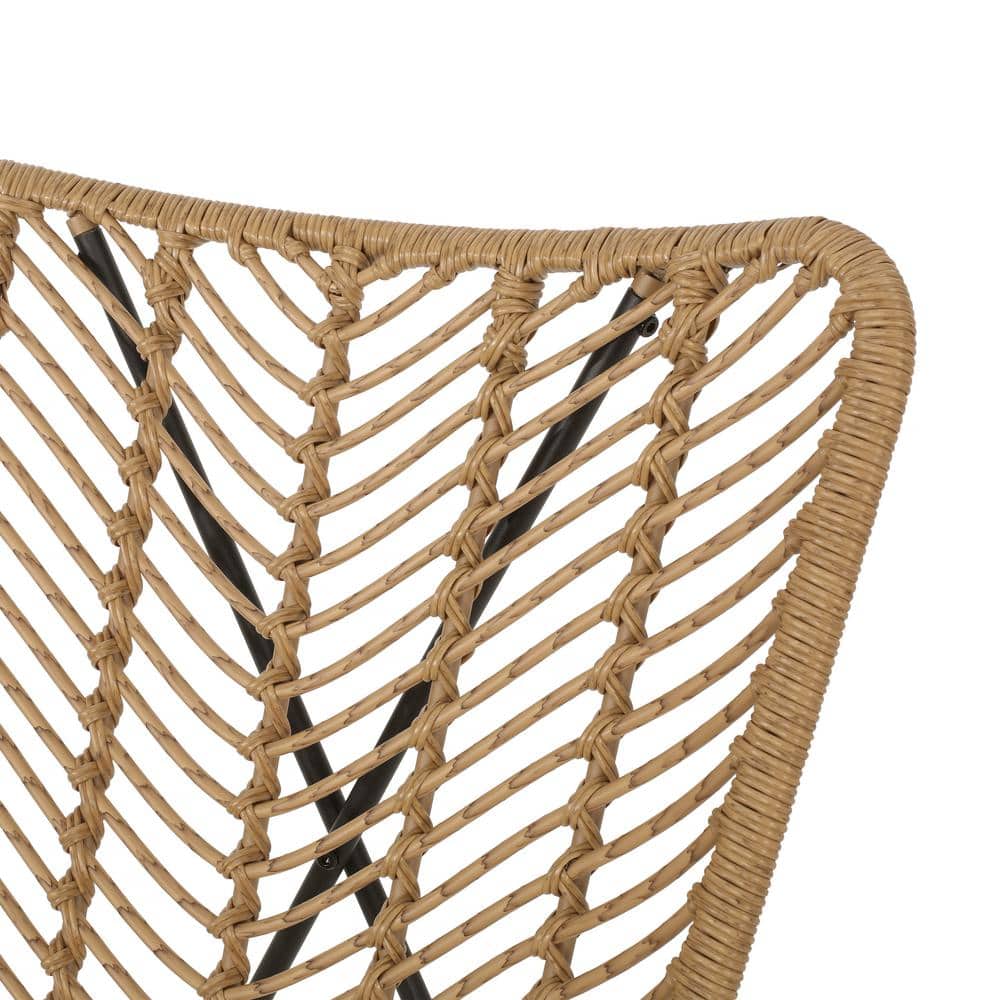 Light Brown and Black Wicker Bohemian Armchair Set with Iron Legs