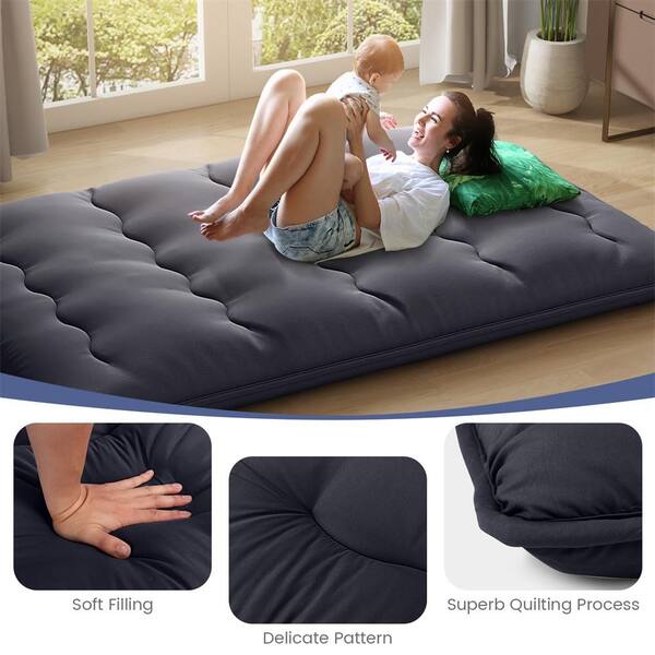 Costway 80 in. Black Fabric Full Futon Mattress Japanese Floor Pad