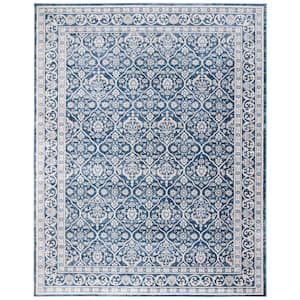 Brentwood Navy/Light Gray 10 ft. x 13 ft. Geometric Floral Border Area Rug