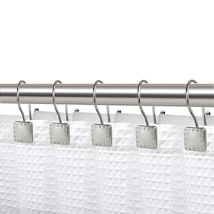 Double Shower Curtain Hooks for Bathroom Rust Resistant Shower Curtain Hooks Rings in Brushed Nickel (Set of 12)