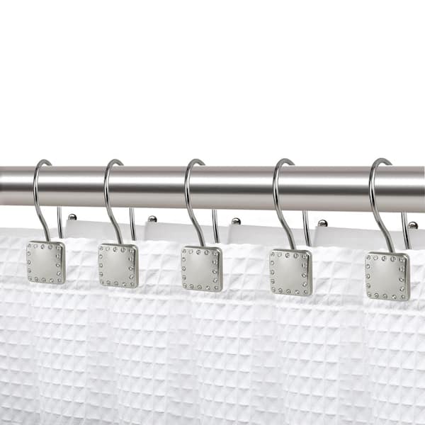Double Shower Curtain Hooks, Brushed Silver Shower Curtain Hooks