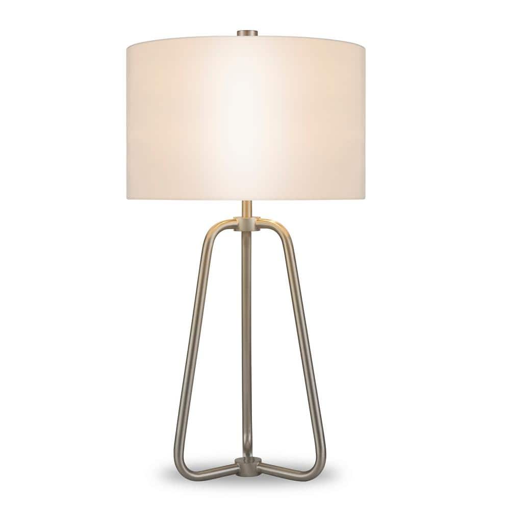 Sleek 25" Silver Metal Table Lamp with White Cotton Shade