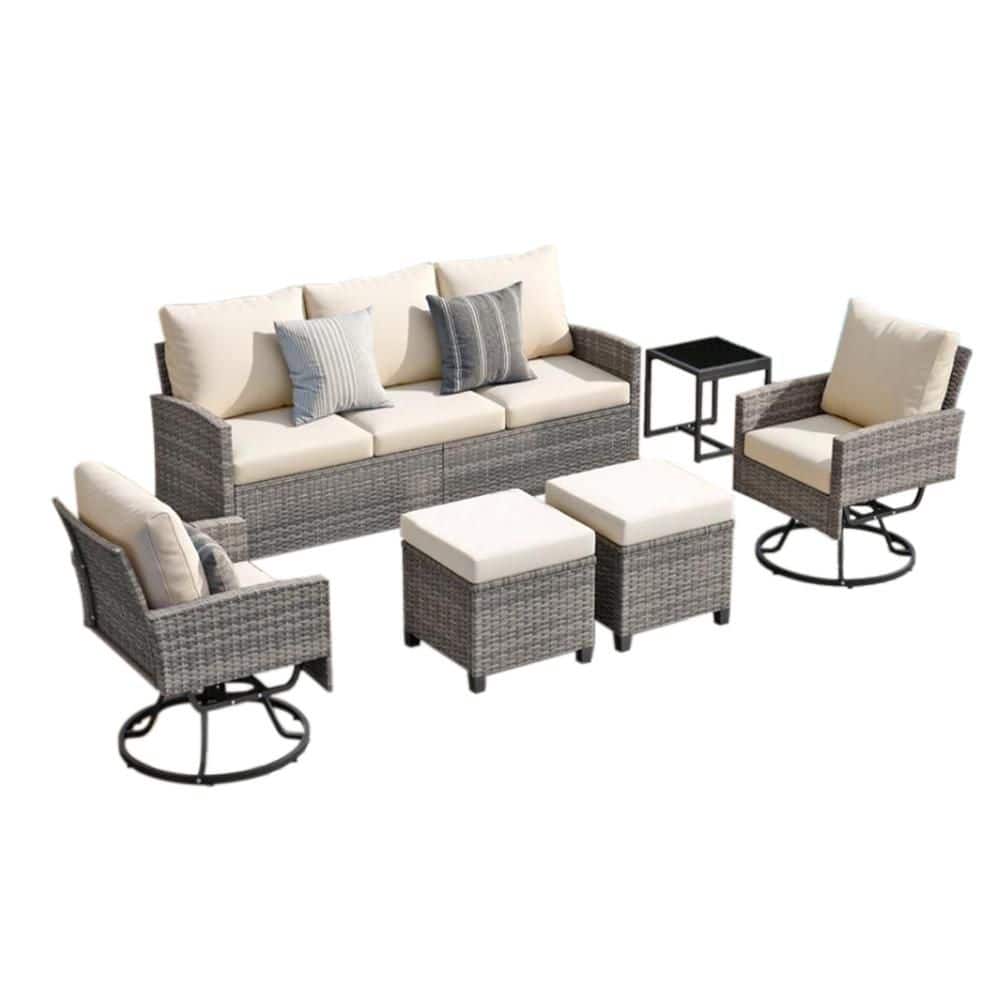 6-Piece All-Weather Wicker Gray Outdoor Patio Conversation Set with Beige Cushions price history on PriceWatchPro