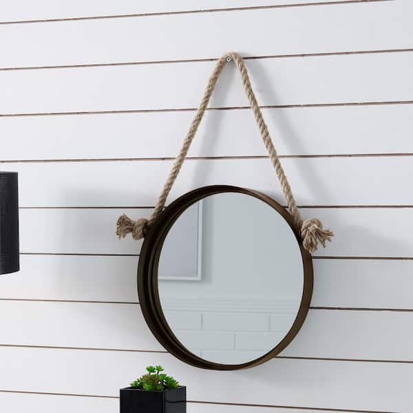 DANYA B Medium Round Brown Contemporary Mirror (25.5 in. H x 14.625 in. W)