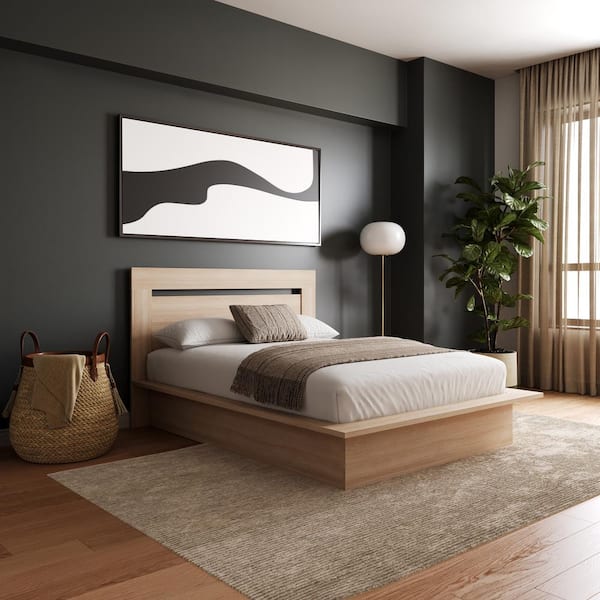 Nexera Malibu Beige Oak Frame Full Size Platform Bed with Headboard