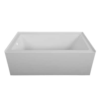 59 in. Left-Hand Acrylic Center Drain Rectangular Alcove Bathtub in White