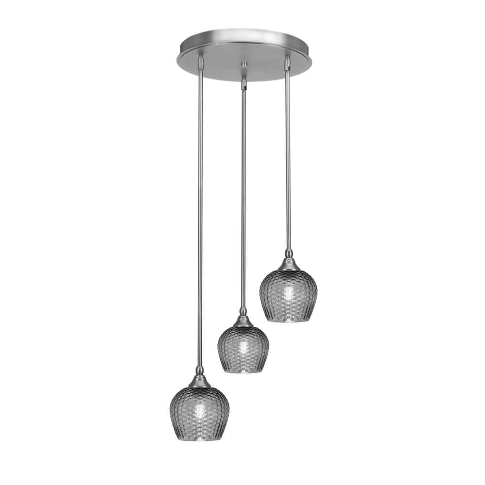 Villa 15.25 in. 3-Light Brushed Nickel Cluster Pendant Light with 6 in. Smo