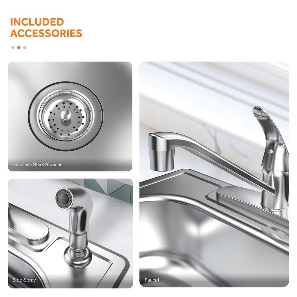 25-inch Brushed Stainless Steel Single Bowl Drop-In Kitchen Sink with Faucet