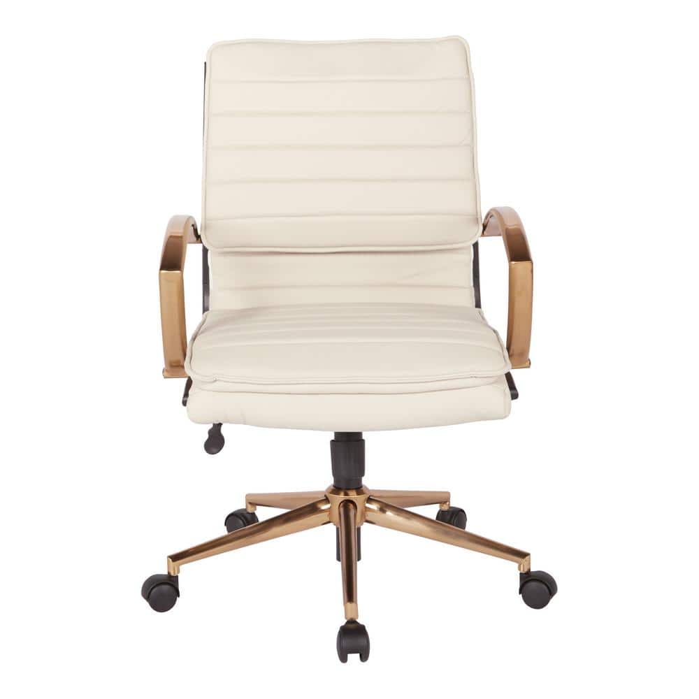 Mid-Back Faux Leather Chair with Gold Finish Base in Cream Faux Leather