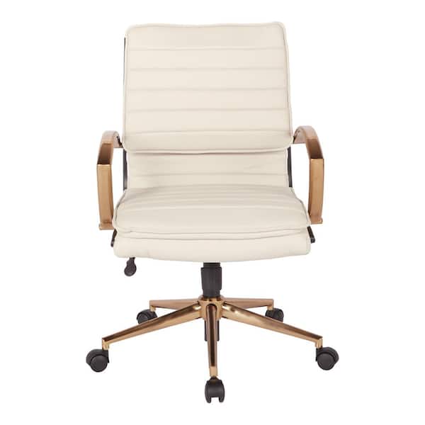 OSP Home Furnishings Mid-Back Faux Leather Chair with Gold Finish Base in Cream Faux Leather