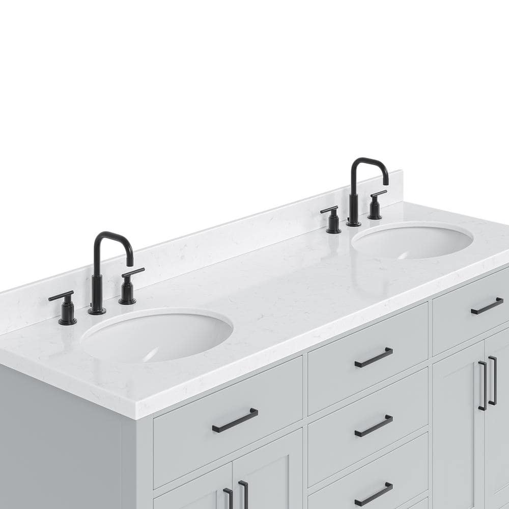 Hepburn Gray Hardwood Double Sink Freestanding Vanity with Quartz Top