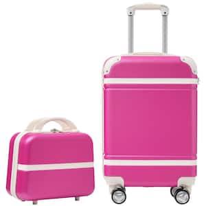 2-Piece 20 in. Pink Hardside Luggage Set with Spinner Wheels and Cosmetic Case