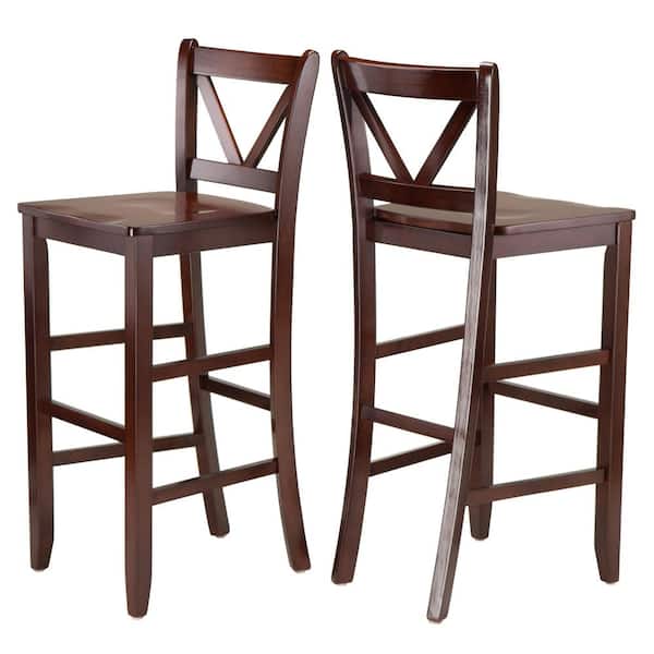 WINSOME WOOD Victor 30 in. V-back Walnut Bar Stools (Set of 2)