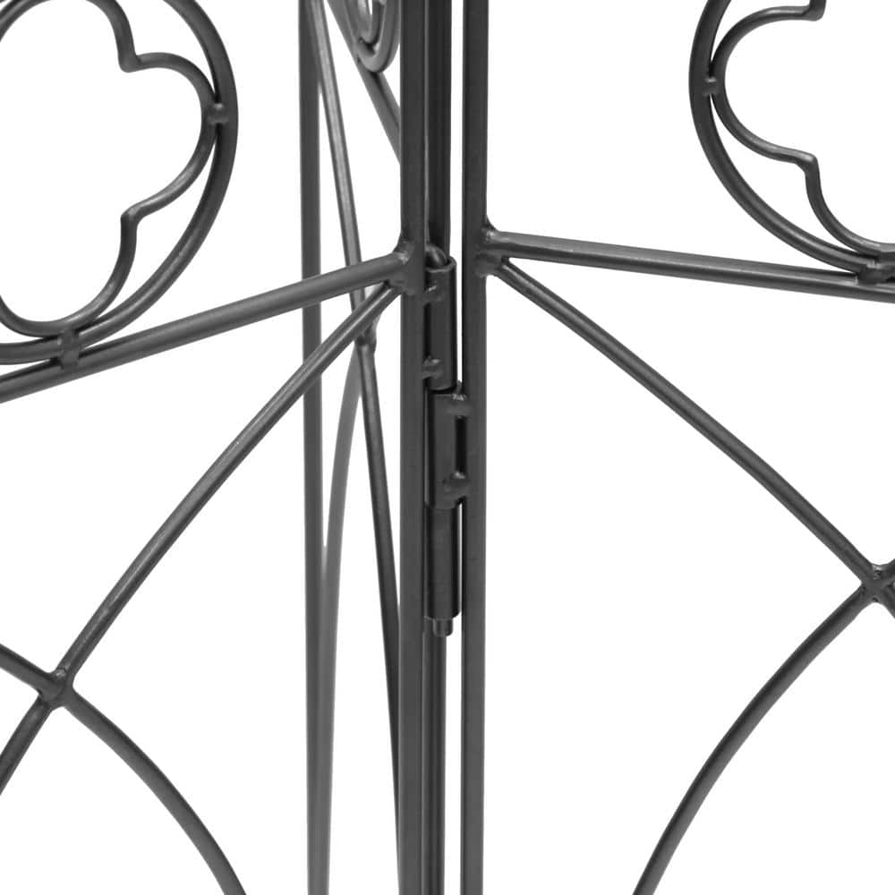 Graphite Wrought Iron Gothic Trellis with Cathedral Arches