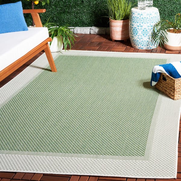 Bermuda Green/Ivory 7 ft. x 7 ft. 2-Toned Border Square Indoor/Outdoor Area Rug