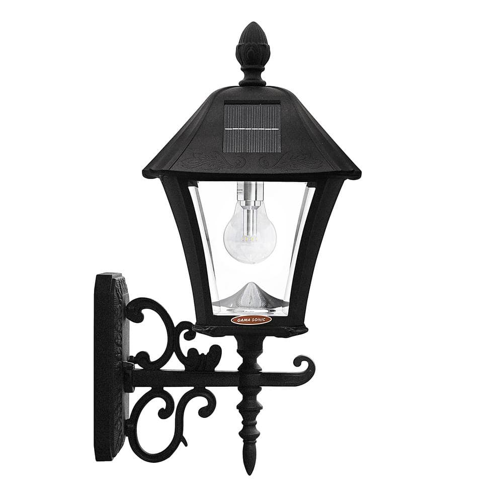 Baytown Black Cast Aluminum Solar Lamp Post with Dusk-to-Dawn Sensor
