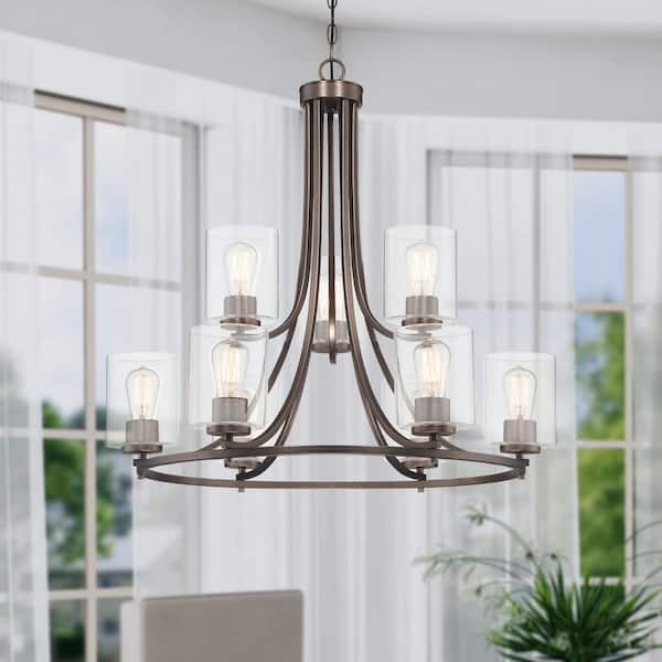 Liam 9-Light Satin Copper Bronze Transitional Classic Chandelier for Dining Areas with No Bulbs Included