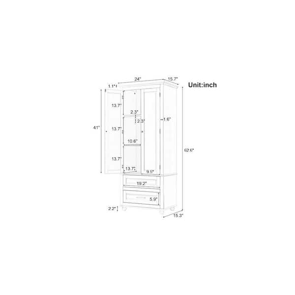 24.00 in. W x 15.70 in. D x 62.50 in. H White Linen Cabinet Tall