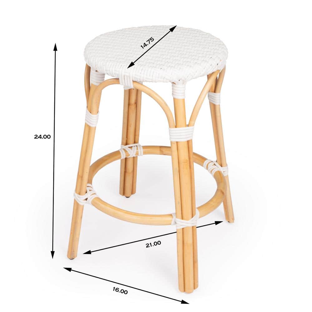 Cote d'Azur Inspired White Woven Rattan Counter Stool
