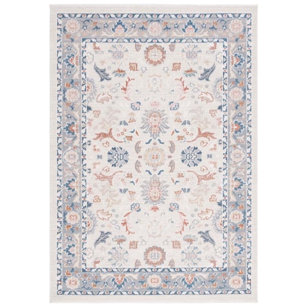 Bayside Beige/Blue 10 ft. x 14 ft.  Machine Washable Traditional Floral Area Rug
