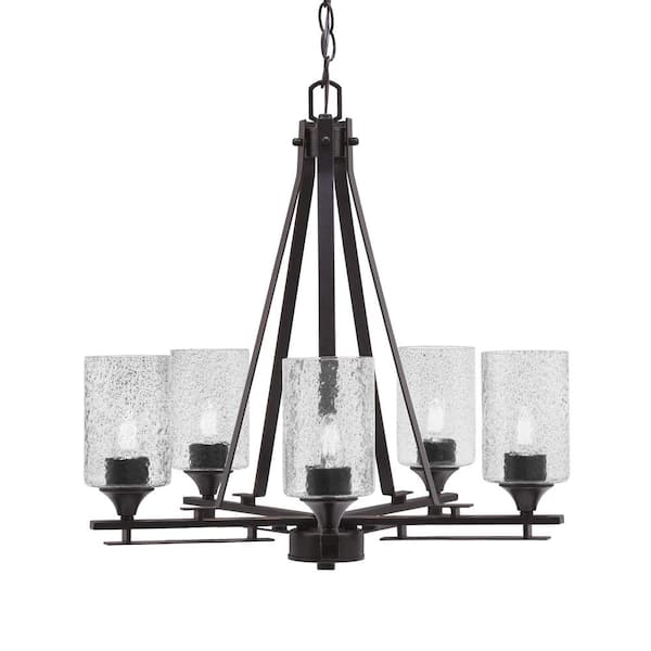 Unbranded Ontario 21.25 in. 5-Light Dark Granite Geometric Chandelier for Dinning Room with Smoke Bubble Shades No Bulbs Included