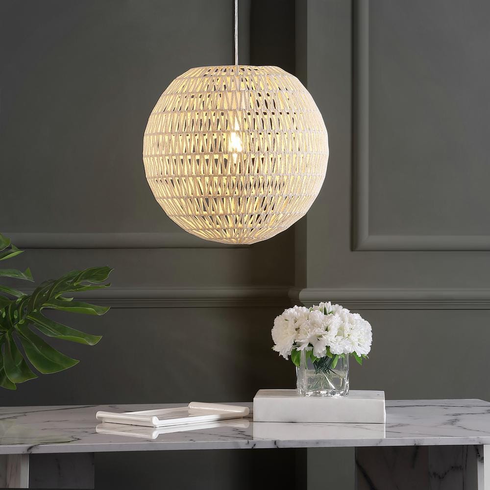 Luna 15.75" Cream Woven Rattan Globe Pendant Light