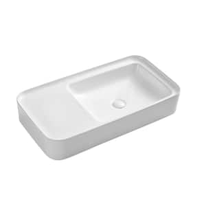 Ceramic Rectangle Vessel Sink with Pop Up Drain in White
