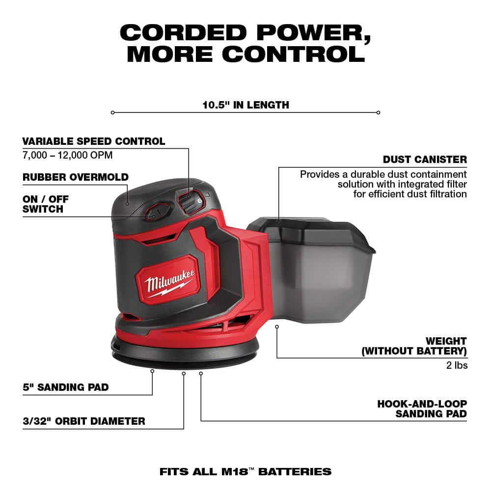 M18 18V Lithium-Ion Cordless 5 in. Random Orbit Sander with Two 3.0 Ah Batteries - 1