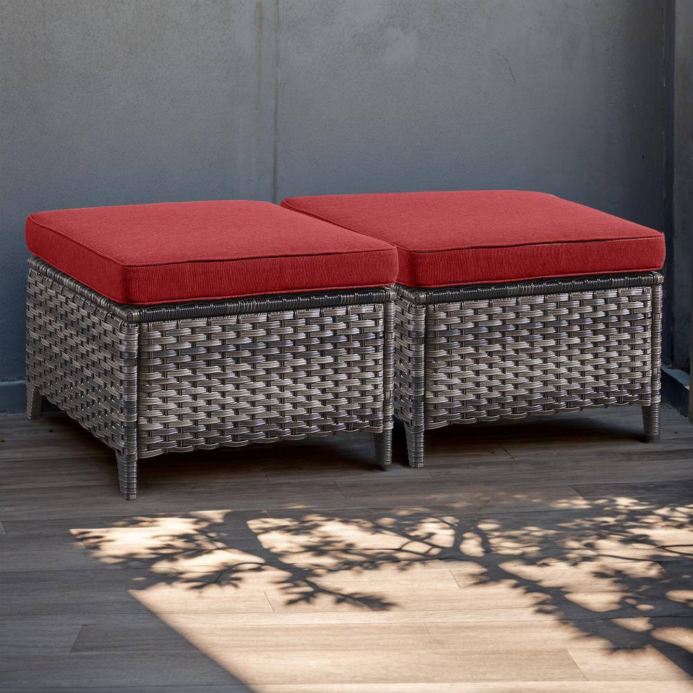 moosprr Gray Wicker Outdoor Ottoman with Red Cushions (2-Pack) MS016-5M ...