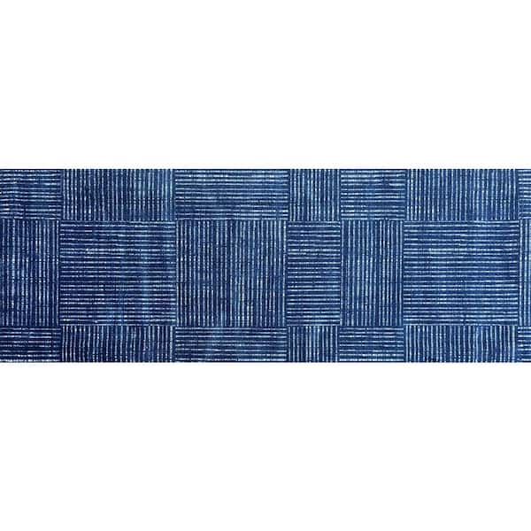 Canvas Navy Navy Blue White 2 ft. 3 in. x 6 ft. 3 in. Runner Washable Floor Mat Area Rug