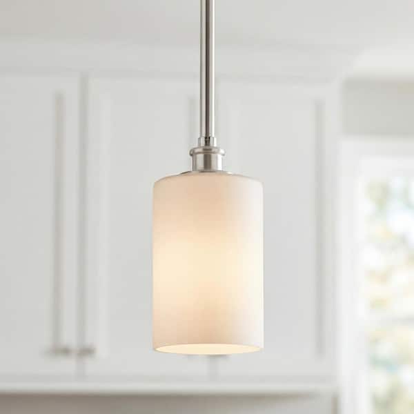 Joelson 1-Light Brushed Nickel Transitional Shaded Kitchen Mini Pendant Hanging Light with Etched Glass
