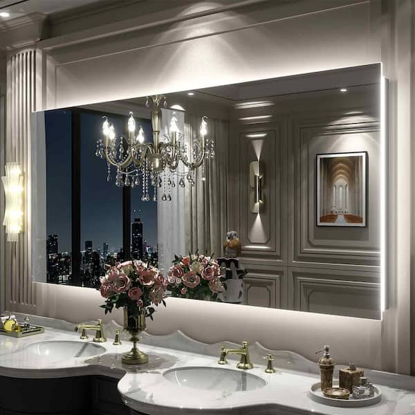 Apmir 60 in. W x 28 in. H Rectangular Frameless Super Bright Backlited LED Anti-Fog Tempered Glass Wall Bathroom Vanity Mirror
