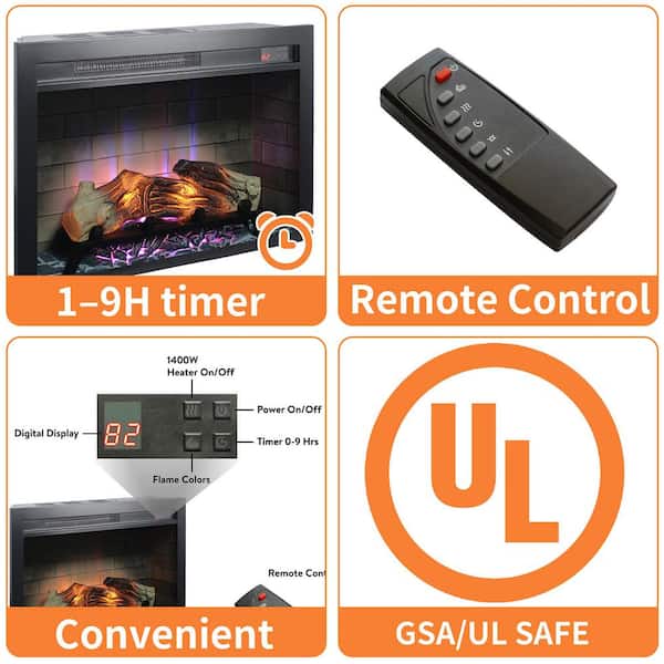 28 in. W x 20 in. H 400 sq. ft. Electric Fireplace Insert, Multicolored Flames with Remote Control