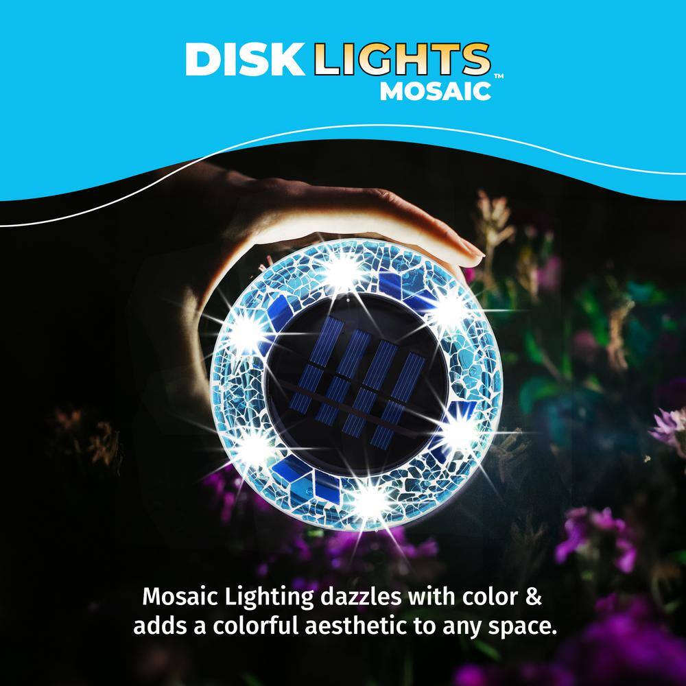 Blue Mosaic Solar Powered LED Pathway Disk Lights, Set of 8
