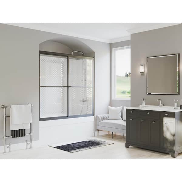 Coastal Shower Doors Paragon 48 in. to 49.5 in. x 58 in. Framed Sliding Tub Door with Towel Bar in Matte Black and Clear Glass